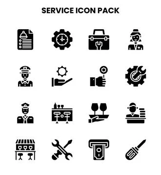 Service Glyph Vector Icons Pack Stock Illustration