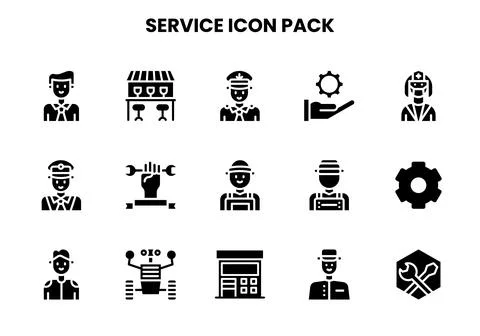 Service Glyph Vector Icons Pack Stock Illustration