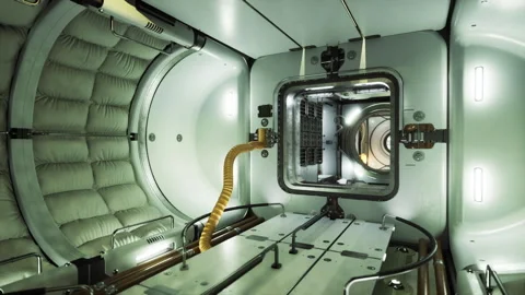 Service hatch open revealing structural elements and cable pathways clearly Stock Footage 340664784