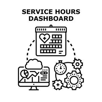 Service hours dashboard concept visualizing data management Stock Illustration