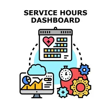 Service hours dashboard concept visualizing data management Stock Illustration