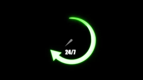 Service icon animation with neon clock arrow. Service icon round the clock .. Stock Footage 337131909