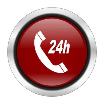 Service icon, red round button isolated on white background, web design illus Stock Illustration