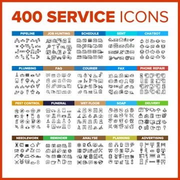 Service Icon Thin Line Big Set Vector 库存插图