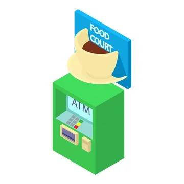 Service industry icon isometric vector. Modern atm machine and food court icon Ilustração Stock