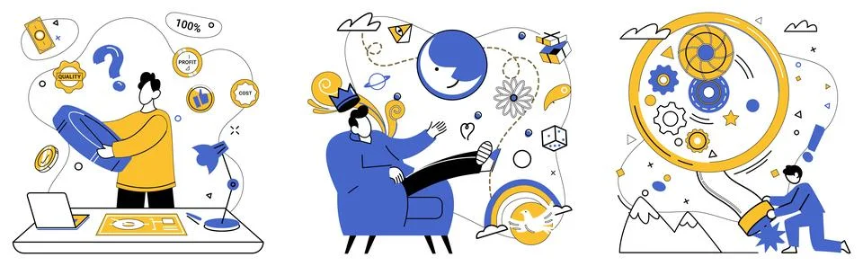 Service innovation. Creative projects are stars illuminating sky service Illustrazione stock