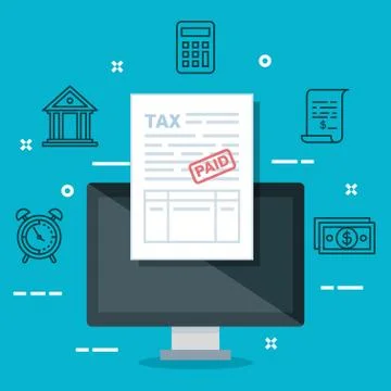 Service invoice report with computer and calculator Illustrazione stock