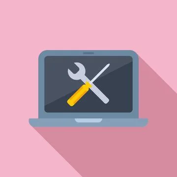 Service laptop error icon flat vector. Gadget data Stock Illustration
