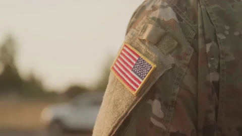 Service Members American Flag Patch on Their Uniform Stock Footage 208794200