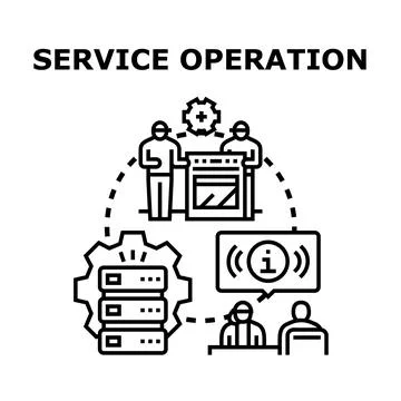 Service operation process connecting customer support and technical team Stock Illustration