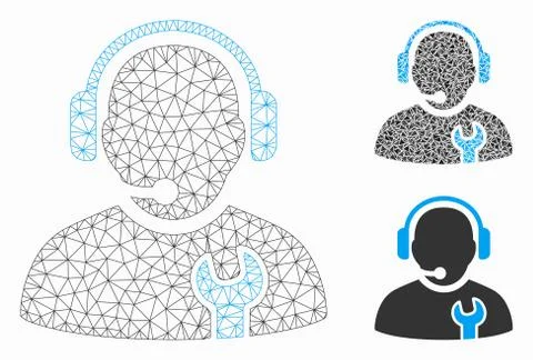Service Operator Vector Mesh Wire Frame Model and Triangle Mosaic Icon イラスト素材