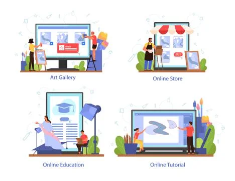 Service platform for artist on differernt device concept set. Stock Illustration