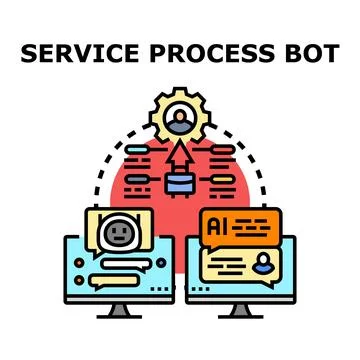 Service process bot assisting with customer support automation Stock Illustration