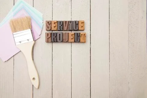 "Service Project" Spelled in Type Set Letters - Perfect for a Work Day Announ Stock-Fotos