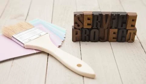 "Service Project" Spelled in Type Set Letters - Perfect for a Work Day Announ Stock Photos