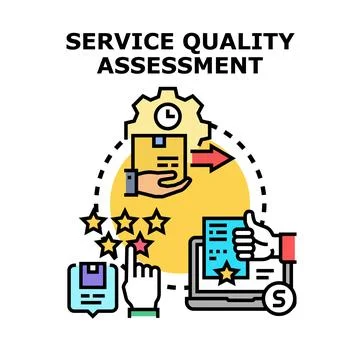 Service quality assessment evaluating customer satisfaction and delivery Stock Illustration