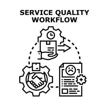 Service quality workflow illustrating project management process review Illustrazione stock