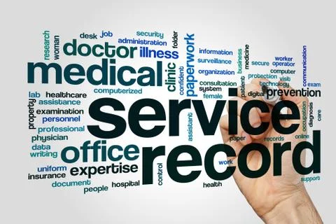 Service record word cloud concept Foto stock