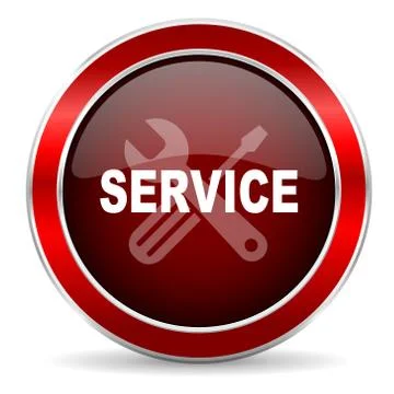 Service red circle glossy web icon, round button with metallic border Stock Illustration