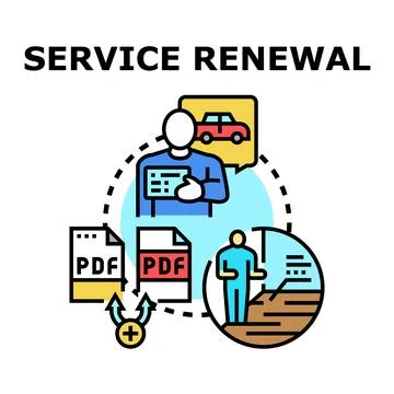 Service renewal process for document and auto maintenance Stock Illustration