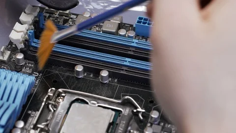 Service for repair and cleaning of computer equipment. The service worker Stock Footage 105073771