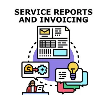 Service reports and invoicing process creating documents Stock Illustration