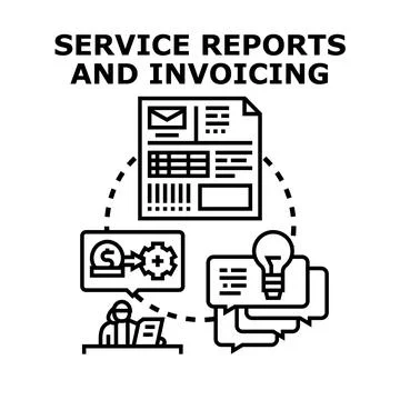 Service reports and invoicing process creating documents Stock Illustration