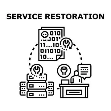Service restoration process restoring damaged it systems Illustrazione stock