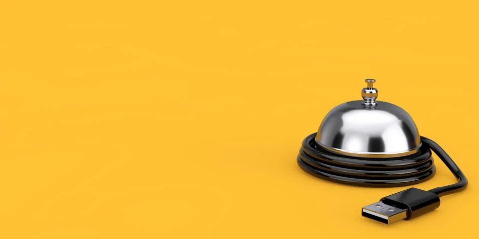 Service Ring Bell with USB Cable. 3d Rendering Stock-Illustration