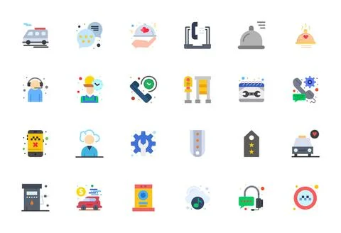 Service Scalable Vector Set featuring 24 Pixel Aligned Flat 64x64 Icons Stock Illustration