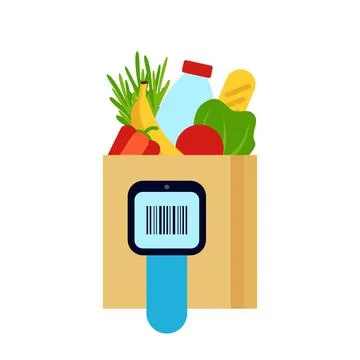 Service for self checkout pay with scanner in supermarket. Separate safe purc Stock Illustration
