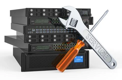 Service of server equipment, 3D rendering Stock Illustration