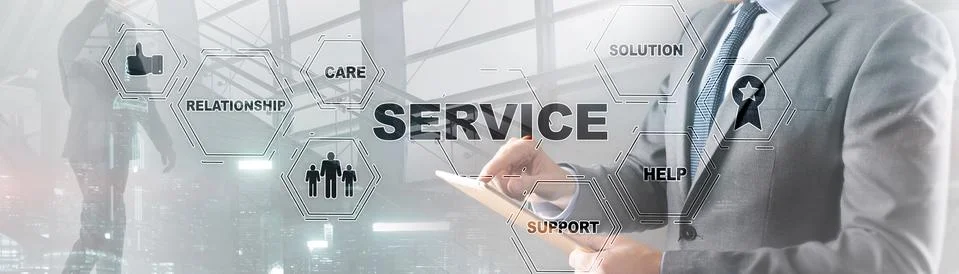 Service Solution Help Support Mixed Media Concept on Toned Abstract Background. Stock-Fotos