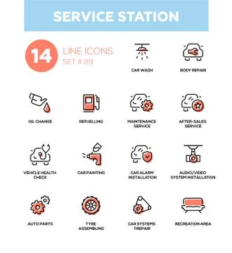 Service station - modern vector single line icons set Stock Illustration