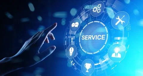Service support customer help call center Business technology button on virtual Stock Photos