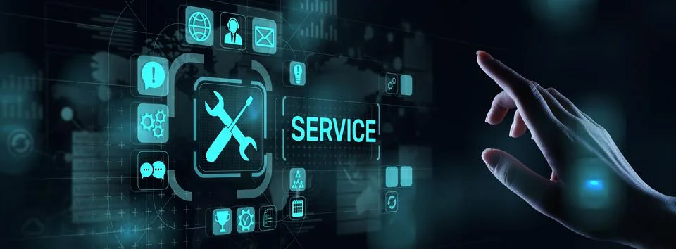 Service support customer help call center Business technology button on virtual Stock Photos