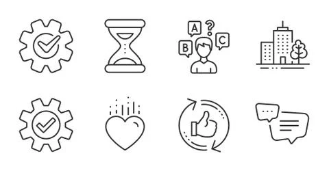Service, Text message and Skyscraper buildings icons set. Refresh like, Quiz Ilustración de archivo