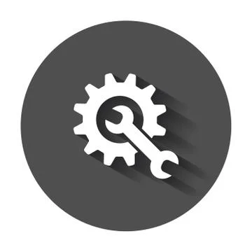 Service tools flat vector icon. Cogwheel with wrench symbol logo illustration Stock Illustration