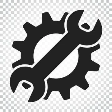 Service tools flat vector icon. Cogwheel with wrench symbol logo illustration Stock Illustration