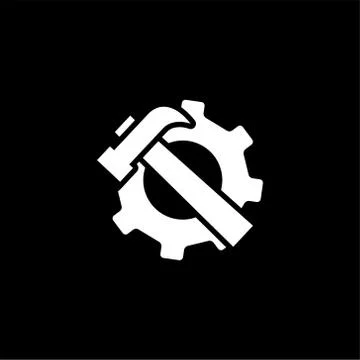 Service Tools Icon On Black Background. Gear Wheel &amp; Hammer Black Flat Style Stock Illustration