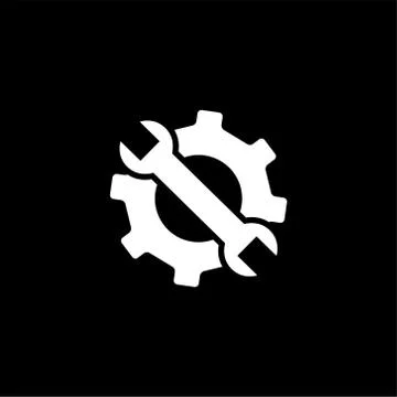 Service Tools Icon On Black Background. Gear Wheel &amp; Hammer Black Flat Style Stock Illustration