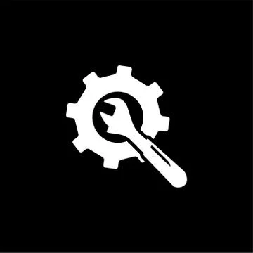 Service Tools Icon On Black Background. Gear Wheel &amp; Hammer Black Flat Style Illustrazione stock