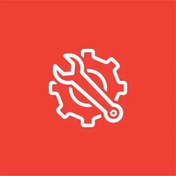 Service Tools Red Line Icon On White Background. Red Gear Wheel &amp; Hammer Stock Illustration