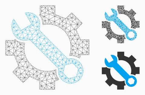 Service Tools Vector Mesh Network Model and Triangle Mosaic Icon イラスト素材