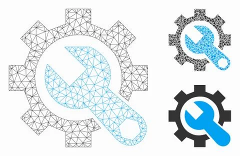Service Tools Vector Mesh Network Model and Triangle Mosaic Icon Stock Illustration