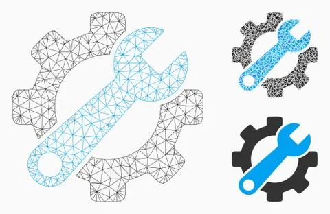 Service Tools Vector Mesh Wire Frame Model and Triangle Mosaic Icon Illustrazione stock