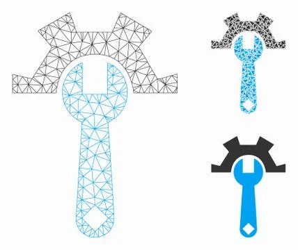 Service Tools Vector Mesh Wire Frame Model and Triangle Mosaic Icon イラスト素材