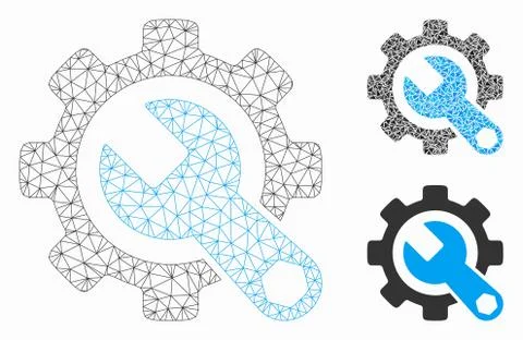 Service Tools Vector Mesh Wire Frame Model and Triangle Mosaic Icon イラスト素材