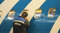 Service Utair aircraft in the hangar. Repair. Airport HD Footage