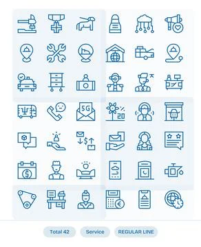 Service Vector Icon Library with 42 Regular Line 256x256 Pixel Optimized De.. Stock Illustration